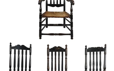 Assembled set of four 18th c New England bannister back chairs