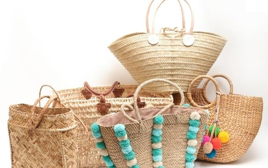 Assortment of Straw & Other Beach Bags, 5 Pcs.