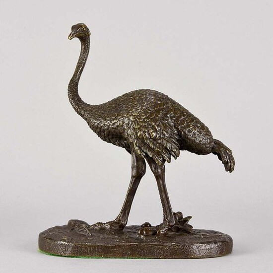 Attributed to Alfred Barye (French, 1839 ~ 1882) Rare bronze study of a standing Ostrich, very feint signature. Circa 1880. Height 21 cm.