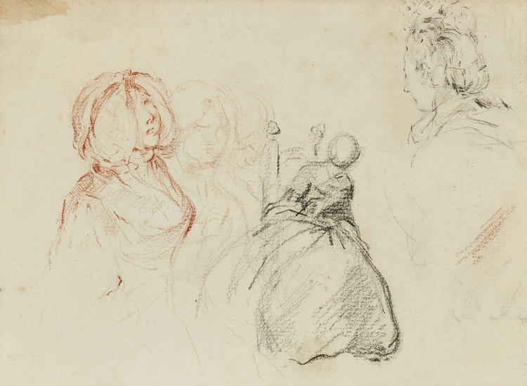 Attributed to Gabriel Jacques de Saint-Aubin, French 1724-1780- Figure sketches;...