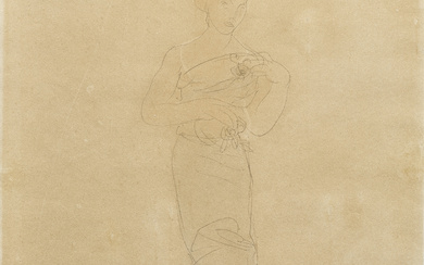 Auguste Rodin (1840-1917) Femme drapée debout aux épaules dénudées. Motifs de fleurs