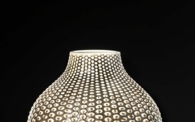 Axel Salto: A round stoneware vase modelled in budded style. Decorated with solfatara glaze. H. 27 cm.