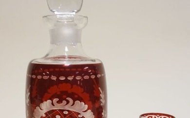 BOHEMIAN GLASS DECANTOR AND CORDIAL DECANTOR