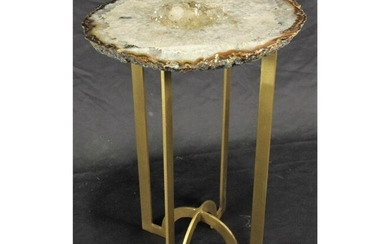 BRASS TONE METAL BASE AGATE TOP COCKTAIL TABLE