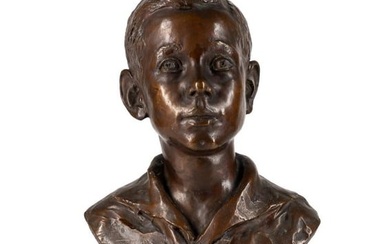 BRONZE BUST OF A YOUNG BOY ON BASE 1919