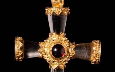 BYZANTINE ROCK CRYSTAL CROSS PENDANT DECORATED WITH A GARNET IN...