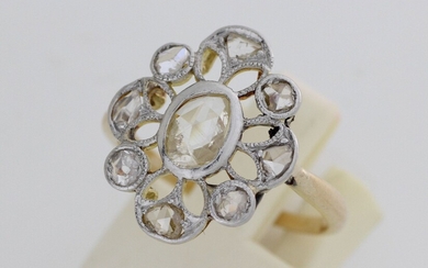 Bague “fleur en or et platine enrichie de diamants taillés en rose - Poids brut...