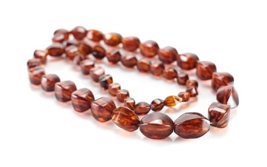 Baltic Amber Graduated Cushion Beaded Necklace Cognac Color