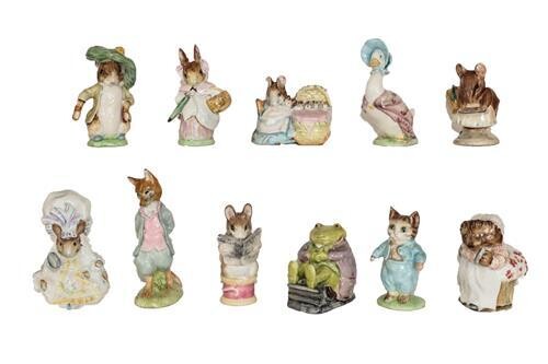 Beswick Beatrix Potter Figures Comprising: 'Lady Mouse', 'Mrs Tiggy Winkle',...