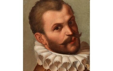Bologneser Meister des 17. Jahrhunderts, Bezug zu Agostino Carracci, 1557 – 1602, sowie Bartolomeo Passarotti 1529 – 1592, BILDNIS EINES MANNES MIT HALSKRAUSE UND OBERLIPPENBART