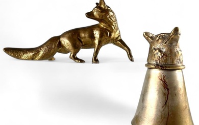 Brass Fox Figure & Silver Plate Stirrup Cup