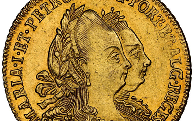 Brazil: , Maria I & Pedro III gold 3200 Reis 1781-B MS61 NGC,...