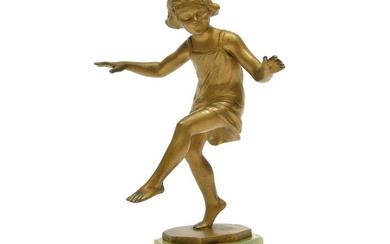 Bronze figure of dancing girl on onyx base,...