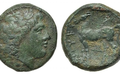 Bruttium, Nuceria, c. 225-200 BC. Æ (21.5mm, 9.48g, 9h). Laureate...