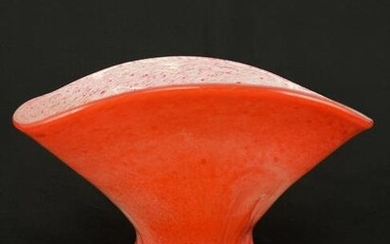 C. 1930s Signed Gray-Stan Red Swirl Art Glass Vase