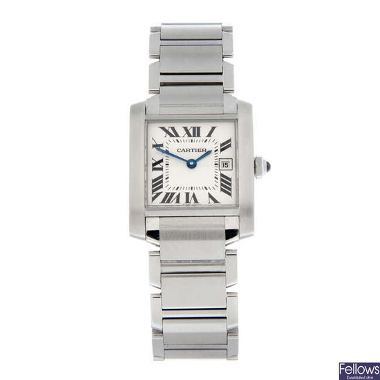 CARTIER - a stainless steel Tank Francaise bracelet watch, 25x32mm