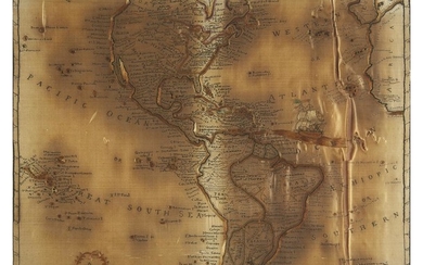 (CURIOSITY MAP). Luckman, Lucy. A Map of America 1789. Large silk embroidered map...