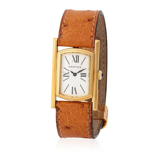 Cartier. Extremely fine and elegant Réversible Rectangular-shape Wristwatch in Yellow Gold With Silver Roman Numbers Dial and Cabriolet System