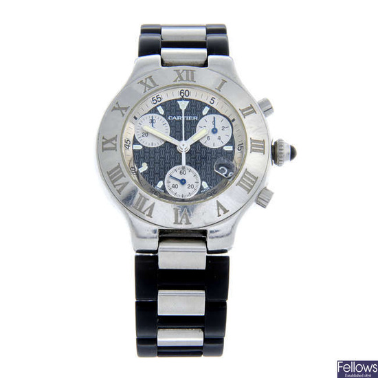 Cartier - a Chronoscaph 21 wrist watch, 38mm