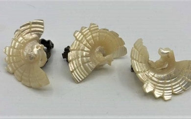Carved Mother Of Pear PEACOCK Brooch and Earrings