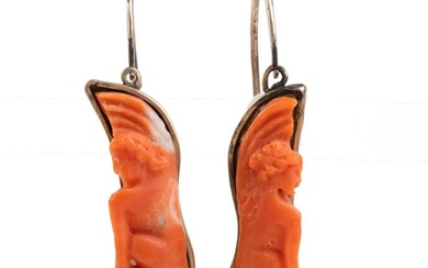 Cerasuolo coral gold drop earrings, late 19th century