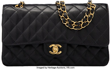 Chanel Black Quilted Caviar Leather Medium Double Flap Bag...