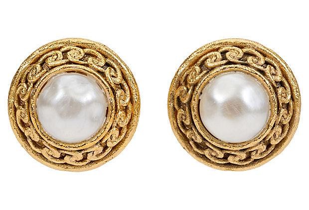 Chanel Pearl Satin Clip Earrings