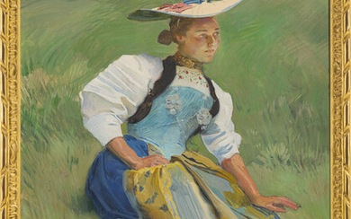 Charles Giron (1850-1914), Paysanne Vaudoise, huile sur toile, 81x60,5 cm