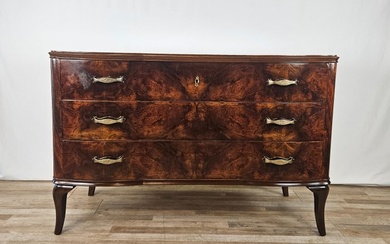 Chest of drawers - Art Deco chest of drawers in walnut root with three drawers - Burr walnut