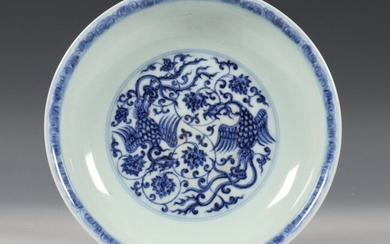 China, blue and white porcelain plate in Ming...
