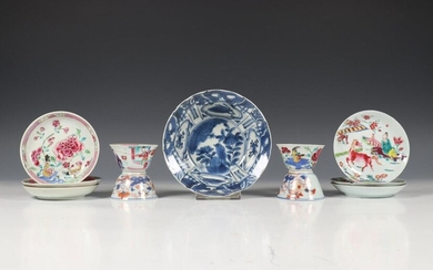 China, four cups and seven saucers, 18th century...