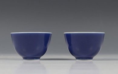 China, pair of powder blue porcelain cups, 20th...