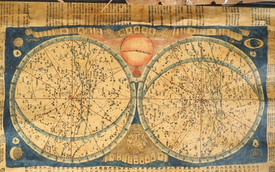 Chine, XXe siècle, Carte d’astronomie Chinoise. Trace de polychromie. Dim. 118,5 x 62,5 cm Usures...