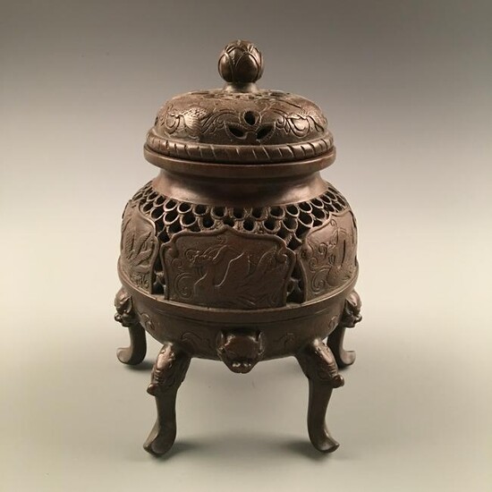 Chinese Bronze Incense Burner With Wan Li Mark