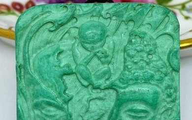 Chinese Hand Carved Turquoise Buddha-Evil Head Amulet