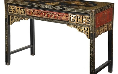 Chinese Lacquered, Gilt, and Polychromed Scroll Table