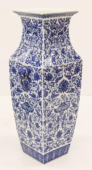 Chinese Large Blue & White Porcelain Vase 20''x8.5''.