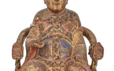 Chinese Painted and Gilt Wood Figure of a Seated Official