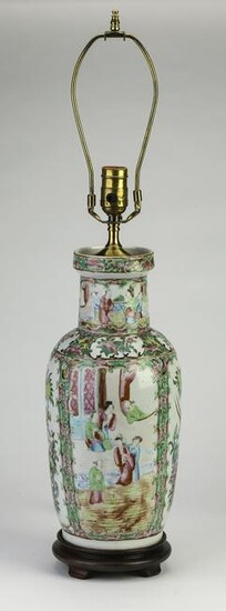 Chinese Rose Canton vase mounted as a lamp, 25"h