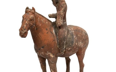 Chinese Tang Dynasty Painted Pottery Equestrian