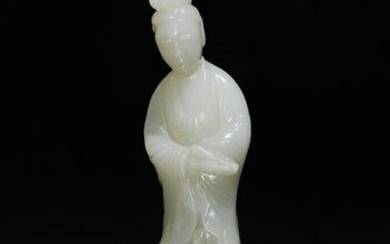 Chinese White Jade Carving of Guanyin, 19th Century