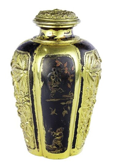 Chinese gilt lacquered bronze tea caddy