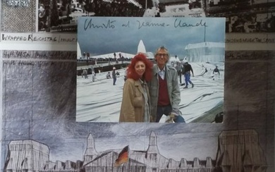Christo & Jeanne-Claude (1935-2020) - Wrapped Reichstag, signed artcard and poster with original rope and fabric