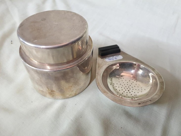 Christofle Silver Plated Tea Strainer and Lidded Pot (2)