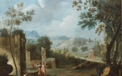 Clemente Ruta (Parma, 1685 – 1767) PAESAGGIO CON FIGURE...