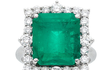 Colombian Emerald, Diamond, White Gold Ring Stones: Octagonal step-cut...
