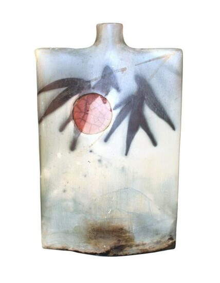 Contemporary Art Pottery Vase Full Moon and Leaves