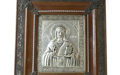 Continental repousse icon of a Saint in gilt metal
