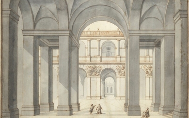 Scuola Toscana, XVIII sec., Courtyard study with figures