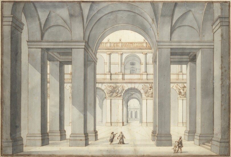Courtyard study with figures, Scuola Toscana, XVIII sec.